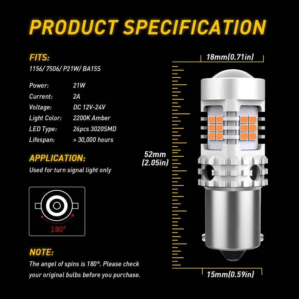 2x ошибок 1156 BA15S P21W светодиодный BAU15S PY21W Canbus Светодиодная Лампочка 26 шт. 3020SMD авто лампы противотуманных фар автомобиля светодиодный поворотник светильник 12V янтарная