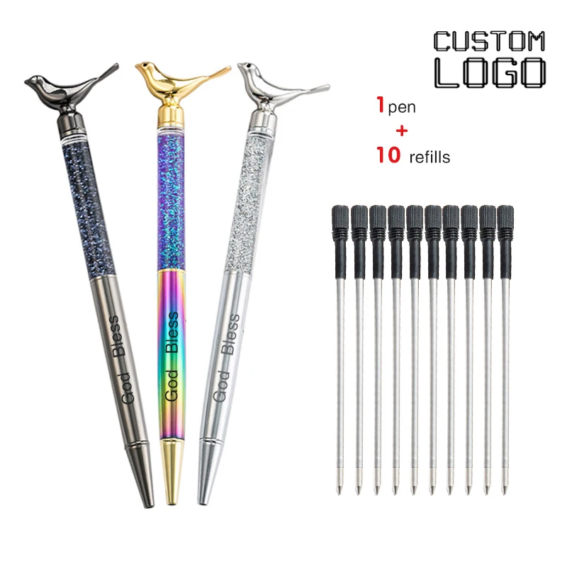 25 Pcs/set Bird Design Metal Ball Point Pen Custom Logo Business Banquet Commemorative Gift Lettering Writing Tool Neutral Pen 2 pcs pen type new writing brush chinese calligraphy refillable plastic painting tool