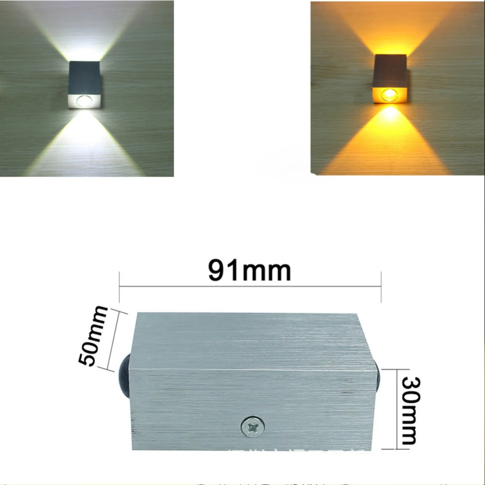 Led Wall Lamp 2W Aluminm AC110v-260v Square Spot Light Modern Aluminm Home Decoration Light For Bedroom/Dinning Room/Restroom