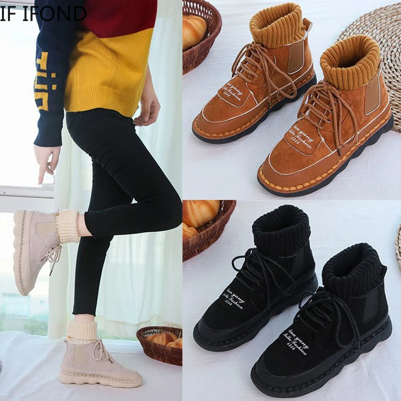 

IF IFOND 2019 New Women's Boots Suede Booties Casual Slip On Clog High Heels