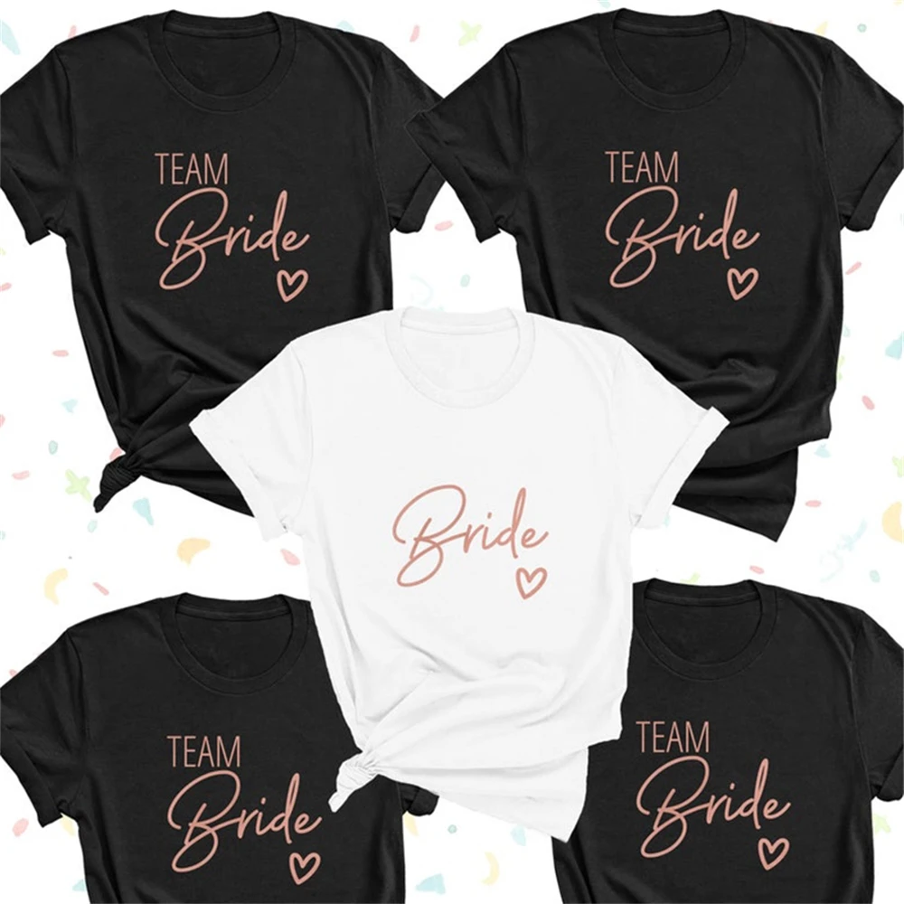 Team Bride Love Heart T Shirt Aesthetic Bridesmaid Bride Squad T-shirt Women Ulzzang Wedding Party Tops 1SS8 cute summer crop tops