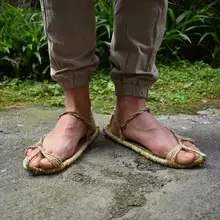 AGESEA/Новинка года; льняная соломенная обувь; мужские летние сандалии ручной вязки; Коллекция обуви в стиле ретро; удобные парные тапочки для сцены