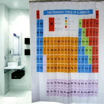 

New Arrival Periodic Table Polyester Shower Curtain Waterproof and Mildew Bathroom Curtain with 12 Hooks Home Decoration 180cm
