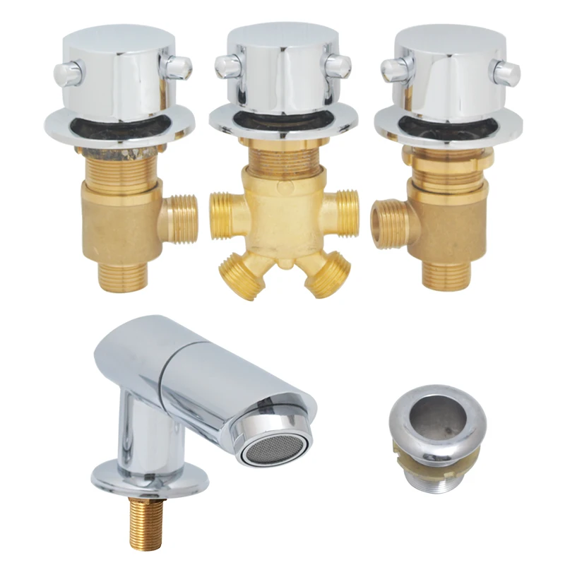 Bathtub Faucet Split 2 Way Divide Waterfall Triple Handle Brass Switch Control Valve Bathroom Cabinet Shower Room Mixer 3
