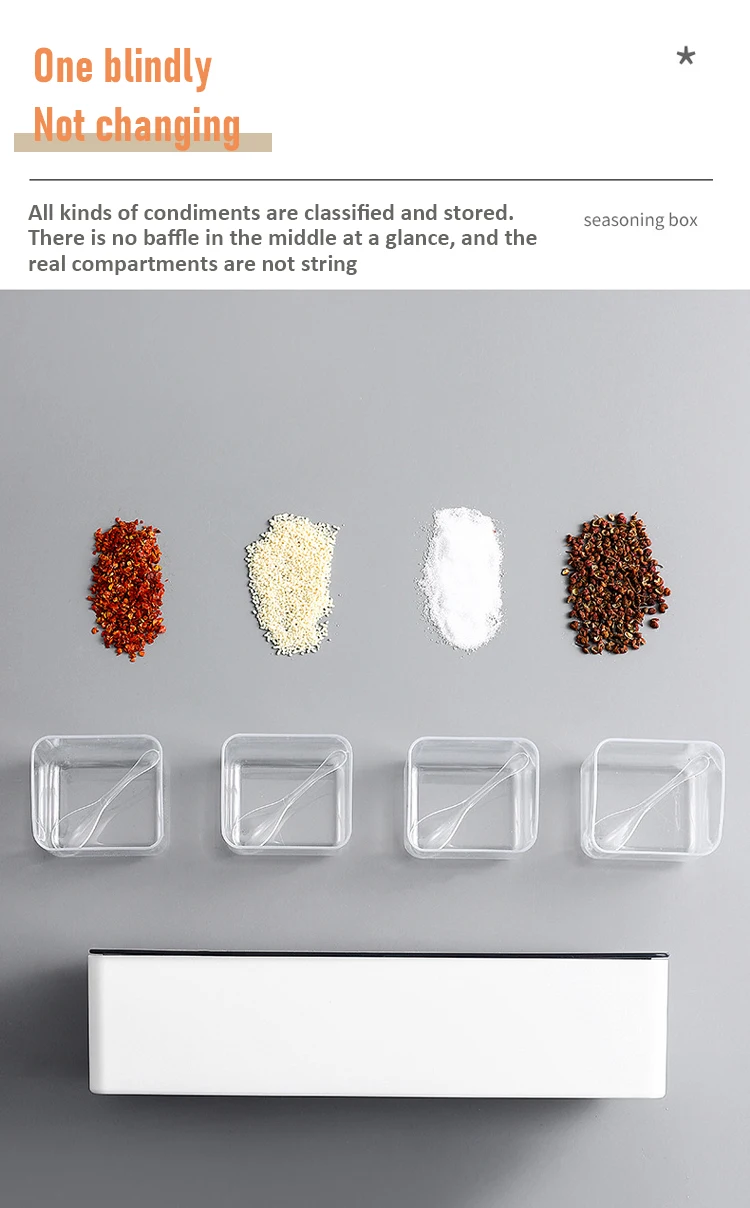 Kitchen Wall-Mounted Seasoning Box Salt Pepper Spice Rack Jar Sugar Bowl For Kitchen Gadget Device Set Spice Box Organizer Tools 19 Kitchen Wall-Mounted Seasoning Box Salt Pepper Spice Rack Jar Sugar Bowl For Kitchen Gadget Device Set Spice Box Organizer Tools