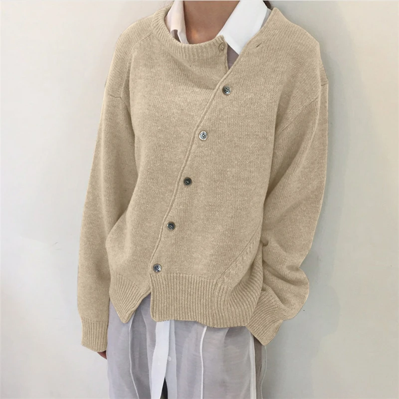 2019 Autumn and Winter Women's female Cardigan Fashion Irregular Knitwear Slanting Buckle Coat |