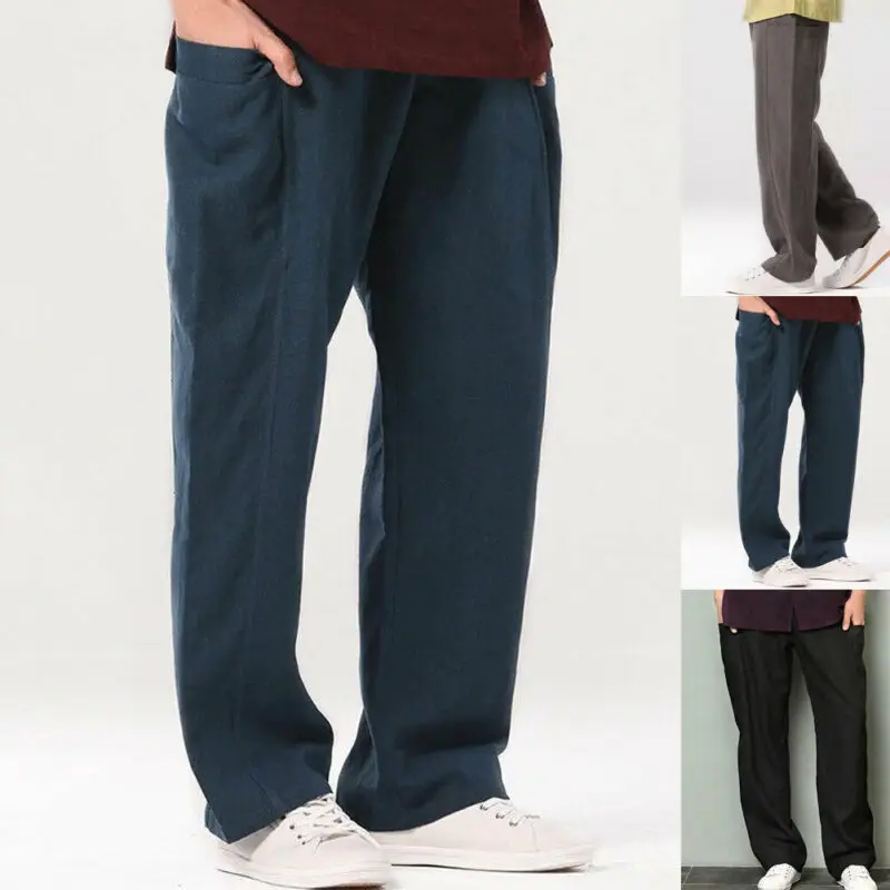 

Fashion Men's Casual Pant Solid Elastic Waist Wide Leg Loose Casual Ankle Length Sports Holiday Pant 2019 New