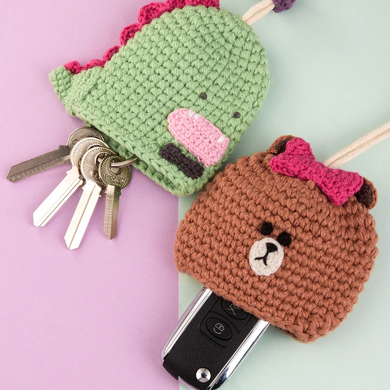 Cartoon Knitted Ainmal Keychain Girl Boy Couple Airpod Pendant Storage Key Holder Bag Car Lanyard Cute Jewelry Accessory Gift 2
