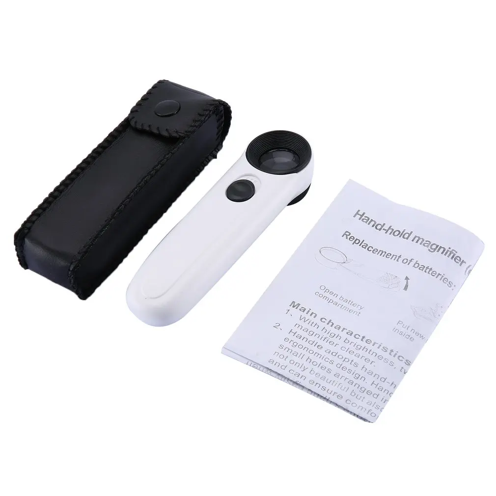 Magnifying Glass 40X Handheld Glass Loupe Magnifier Portable Pocket Tool Professional Magnifying Glass With 2 LED Lights