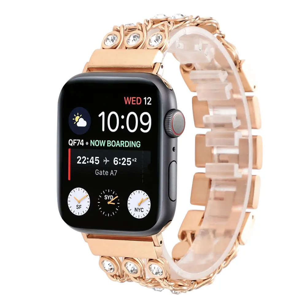Нержавеющая сталь браслет для наручных часов Apple Watch, версии 44/40 мм Стразы с бриллиантами ремешок для наручных часов iWatch серии 5 4, 42 мм, 38 мм, версия Watchaband