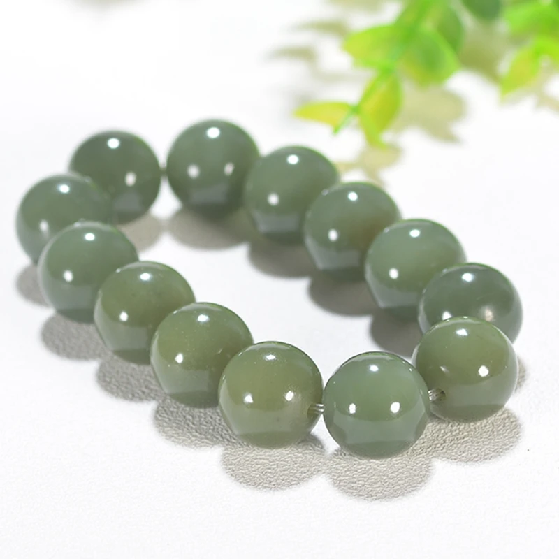 Hetian Jade старый материал ямы ручной струны, сочетающиеся с зеленым и белым шар из нефрита браслет передачи мужской большой ручной одежды