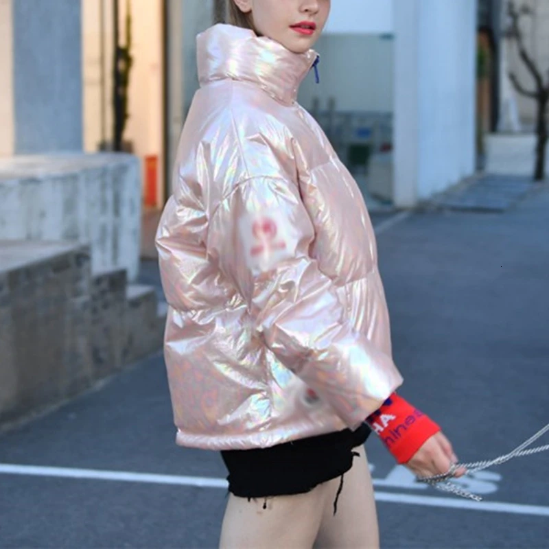 TWOTWINSTYLE корейские женские пальто из хлопка с воротником-стойкой, фонариком с длинным рукавом, на молнии, с карманами, толстые женские парки, Зимняя мода
