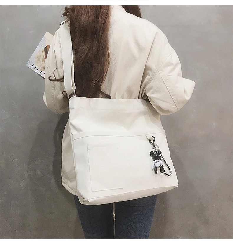 New Lady's Cross-body Bag Canvas Art Plain Color Single Shoulder Bag College and High School Remedial Bag Class Bag