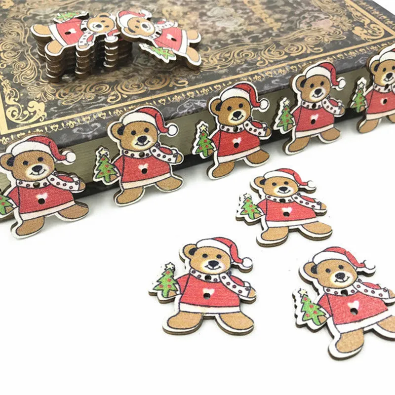 DIY 80 шт рождественские украшения Медведь деревянные пуговицы для шитья материалы для скрапбукинга 29 мм