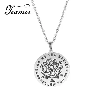 

Teamer Follow You Bring Me To The Horizon Stainless Steel Necklace Round Flower Pendant Choker Chain Jewelry Couple Gift