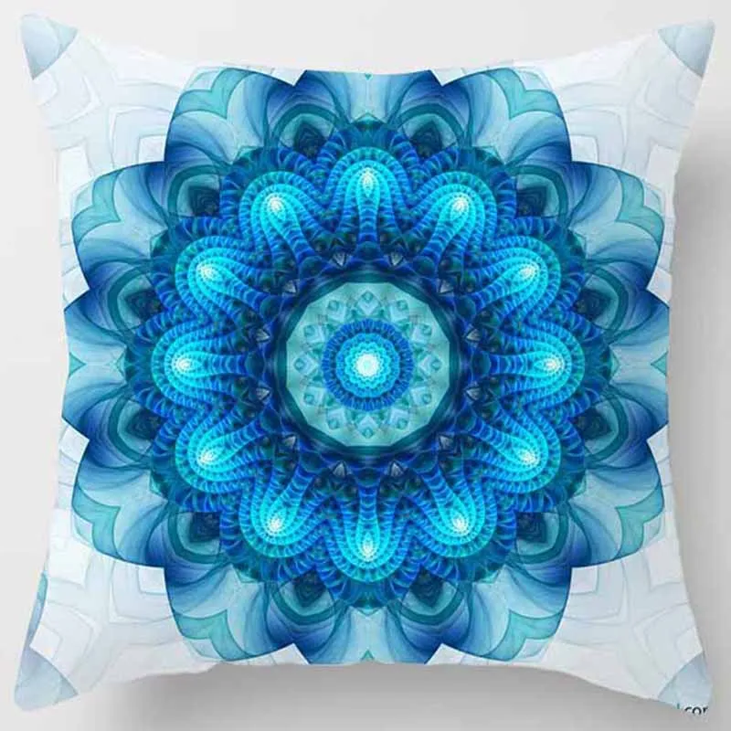 Copricuscino Quadrato 66x66 Cm Con Motivo Mandala E Pompon - 100% Cotone, Stile Etnico, Per Meditazione E Arredamento