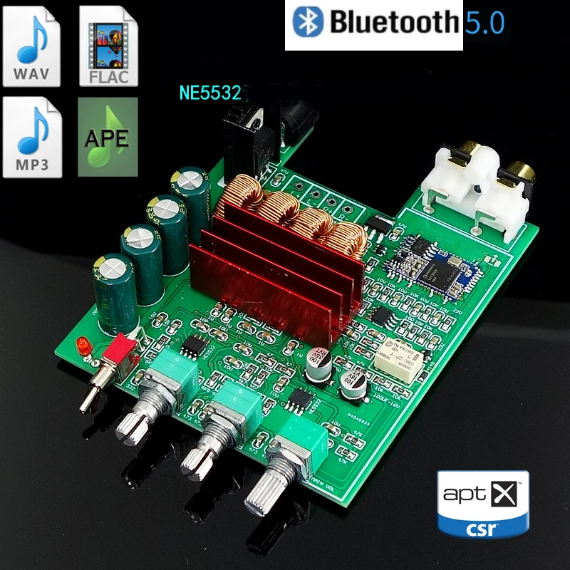 

KYYSLB 50W*2 DC12-25V DP4 TPA3116D2 5.0 APTX Bluetooth Amplifier Board 2 Pieces NE5532 Fever Digital Amplifier Board High-bass
