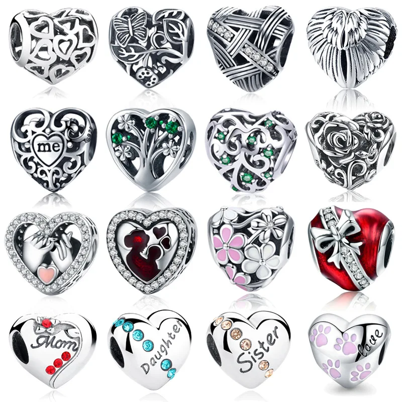 

COLOGO Real Authentic 925 Sterling Silver Heart Shape Charm Beads Fit Original Charm Bracelet DIY Authentic S925 Jewelry ws06