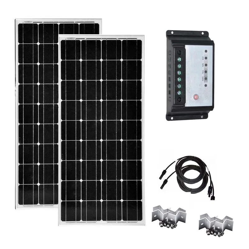 Waterproof solar Kit 200w Solar Module 100W 12V Monocrystalline Solar Charge Controller 12v/24v 20A Portable Caravan Car Camping - Цвет: Solar Kit 200w