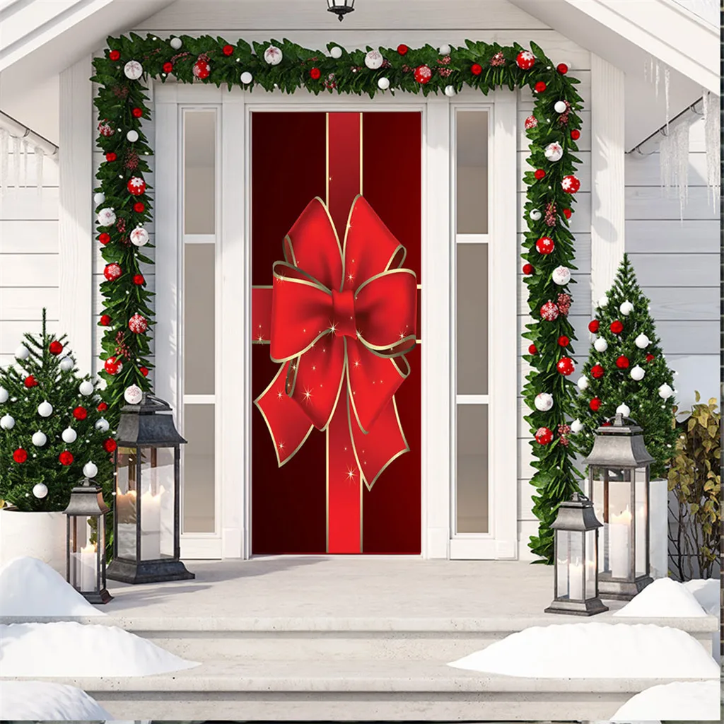 A 2 4 Door sticker Christmas decorations for home DIY self-adhesive rubber wallpaper waterproof 3D Living Room Door Wall Decoration - Цвет: A 2