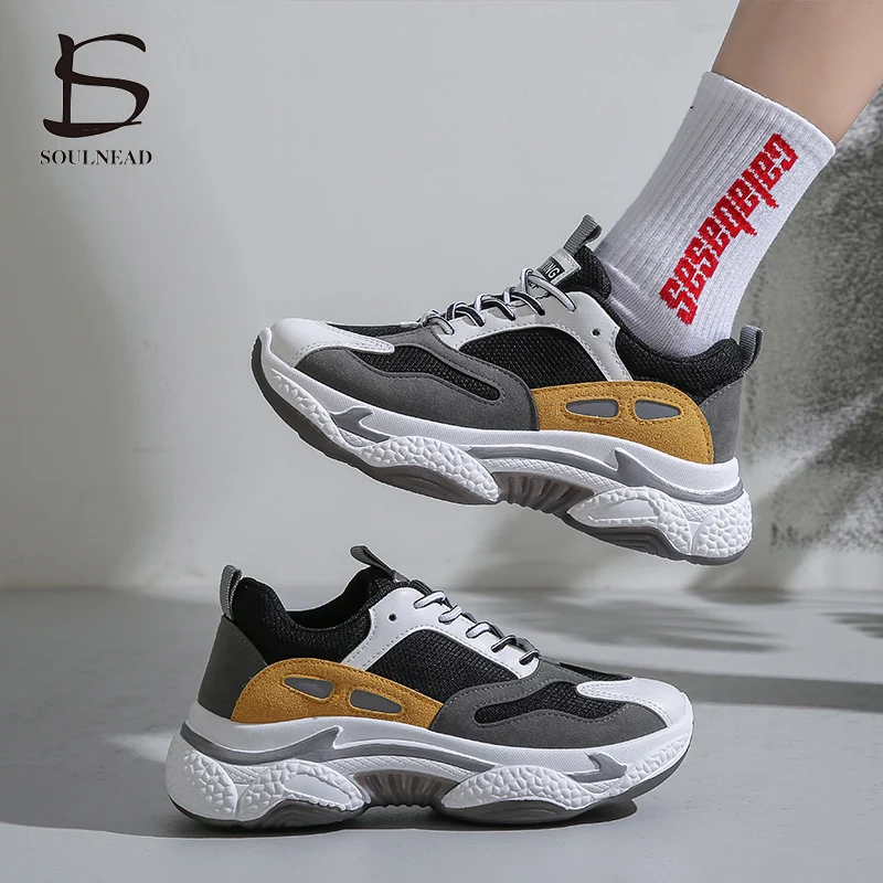 Spring New Wild Dad Shoes Comfortable Trend Casual Running Shoes Pu Mesh Thick Bottom Increased Non-Slip Wear-Resistant Sneakers