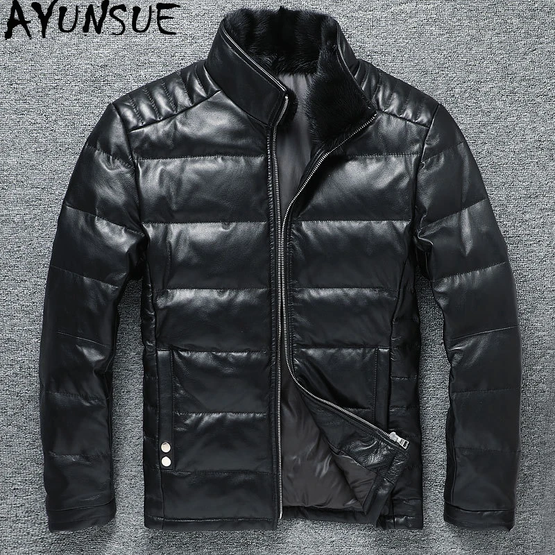 

AYUNSUE 2020 Genuine Leather Jacket Men Sheepskin Coat Short Men's Down Jacket Mink Fur Collar Chaqueta Cuero Hombre KJ3712