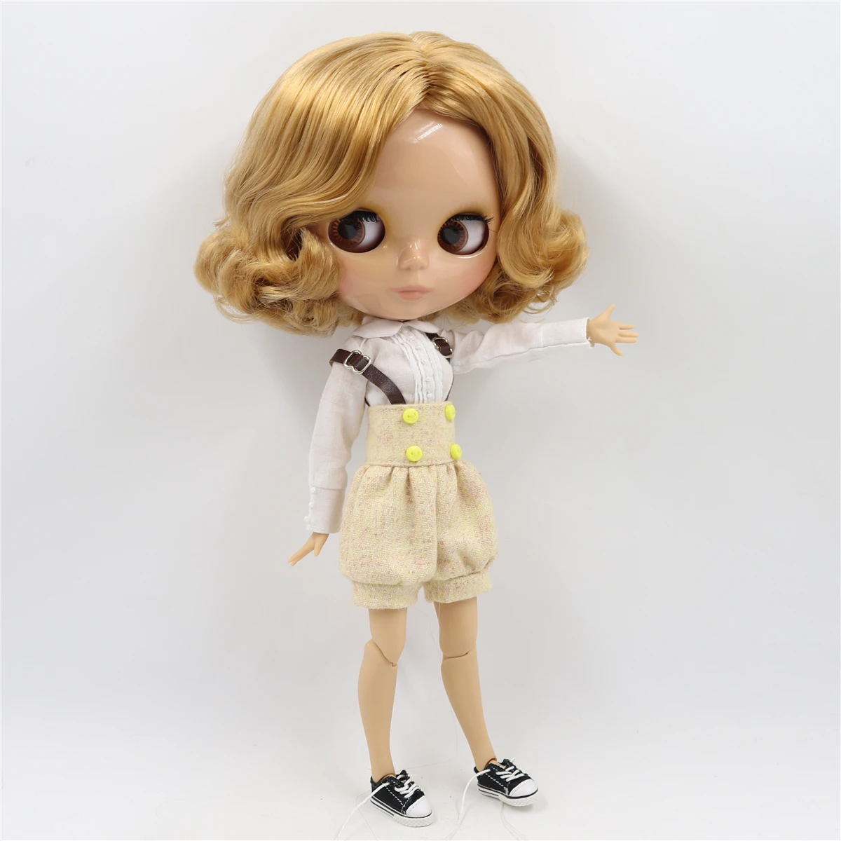 Neo Blythe Doll nga adunay Blonde nga Buhok, Tan nga Panit, Sinaw nga Cute nga Nawong & Custom Hiniusang Lawas 2