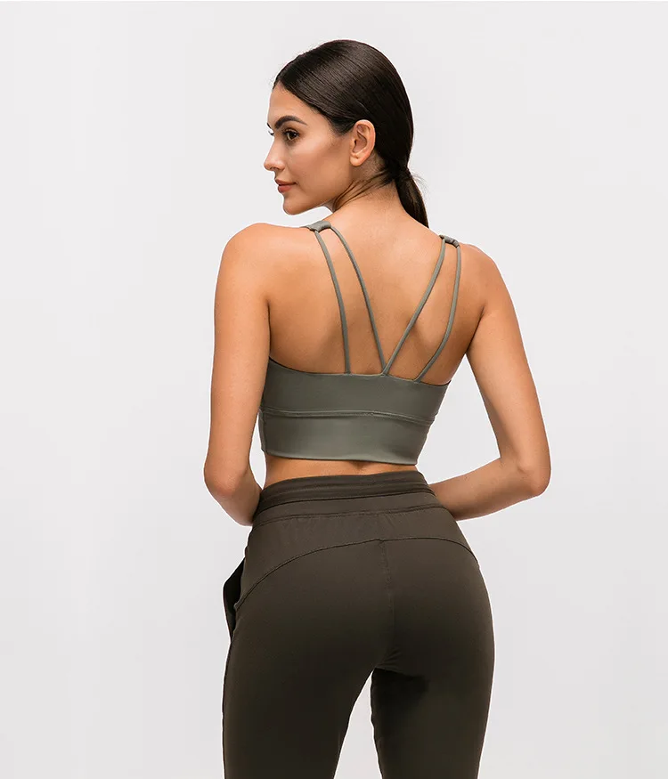Autumn New Double Shoulder Strap Shockproof Sports Underwear Women Gather Breathable Widened Yoga Bra Seamless Sports Bra