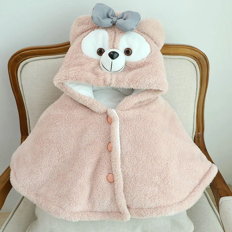 Осенне-зимняя детская накидка, фланелевая плотная ветрозащитная шаль с капюшоном, милые наряды, накидка для девочек - Цвет: pink