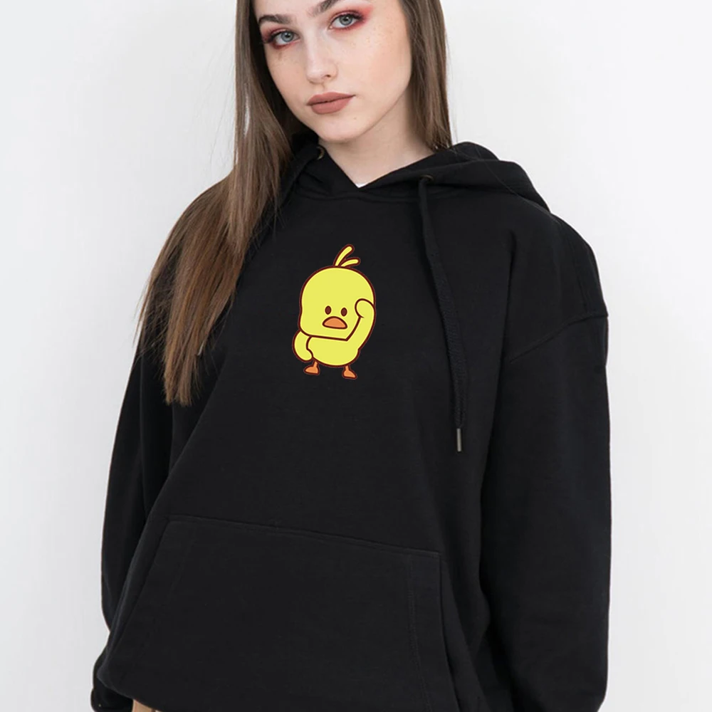  Hoody Ladies Yellow Chick Graphics Print Korean Style Hoodies Women Kawaii Sweatshirt Harajuku Stre
