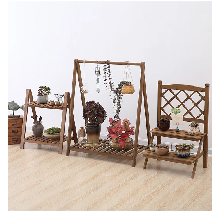 Two Multi-storey Flower Rack Chlorophytum Green Laojia Suspension Woodiness Solid Wood Flower Rack Grid Balcony A Living Room