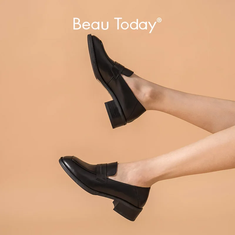 Туфли BeauToday женские из телячьей кожи натуральная кожа квадратный носок без