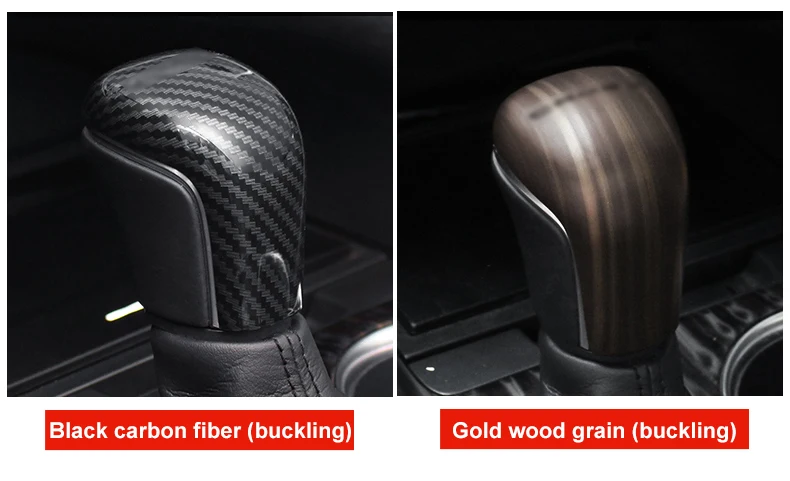 QHCP Car Gear Head Knob Cover ABS Gear Shift Knob Sticker Accessory Carbon Fiber Style Wood Grain Fit For Toyota Camry