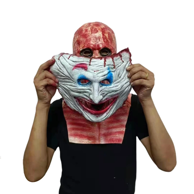 2021 Halloween Scary Cosplay Party Masks Double-layer Ripped Mask Horror Skull Latex Mask Halloween Party Decor Props - Party Masks -