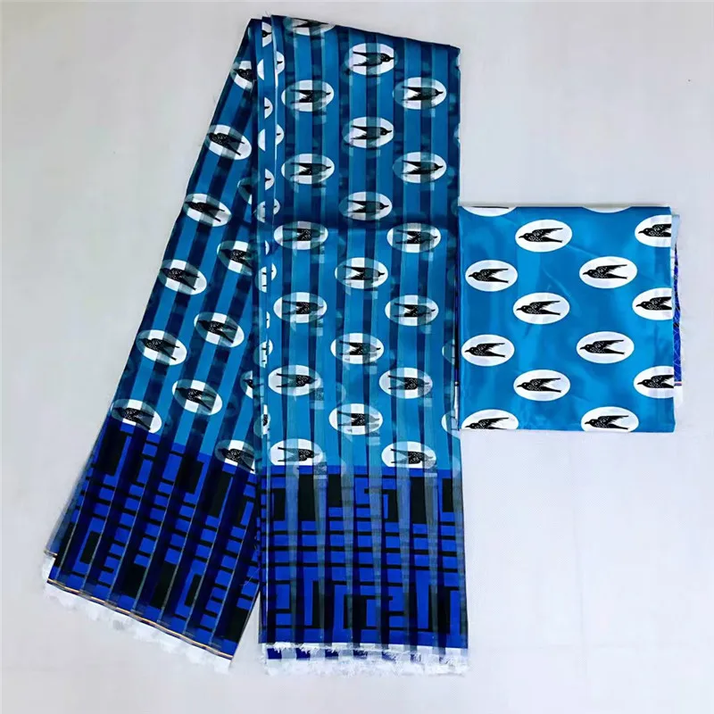 as picture 4 ярдов органза с 2 ярдов ленты шелк мягкая ткань леди Африканский нигерийский свадебное платье одежда Анкара натуральный шелк с принтом - Цвет: as picture