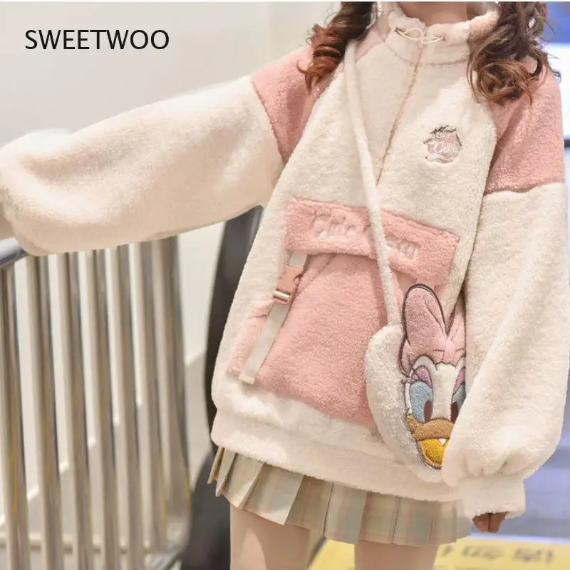 Kawaii Cute Design Sense of Lamb Velvet Japanese Sweater Girl Hedging Autumn and Winter 2021 New Plus Velvet Thick Sweater Women