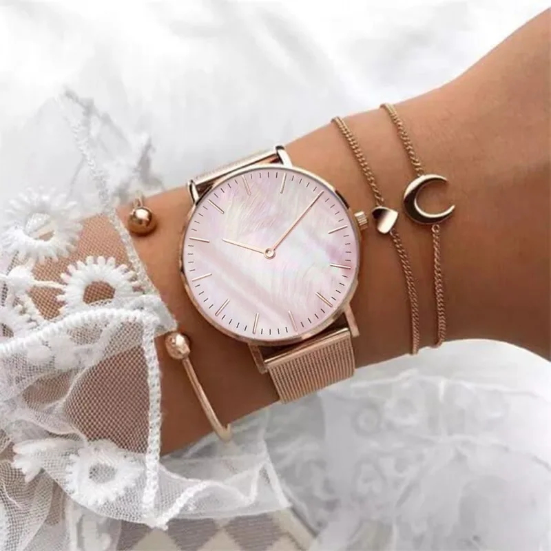 2023 Luxe Merk Rose Gouden Horloge Shell Dial Vrouwen Horloge Dames Armband Quartz Horloge Voor Vrouwen Mesh Klok reloj Mujer