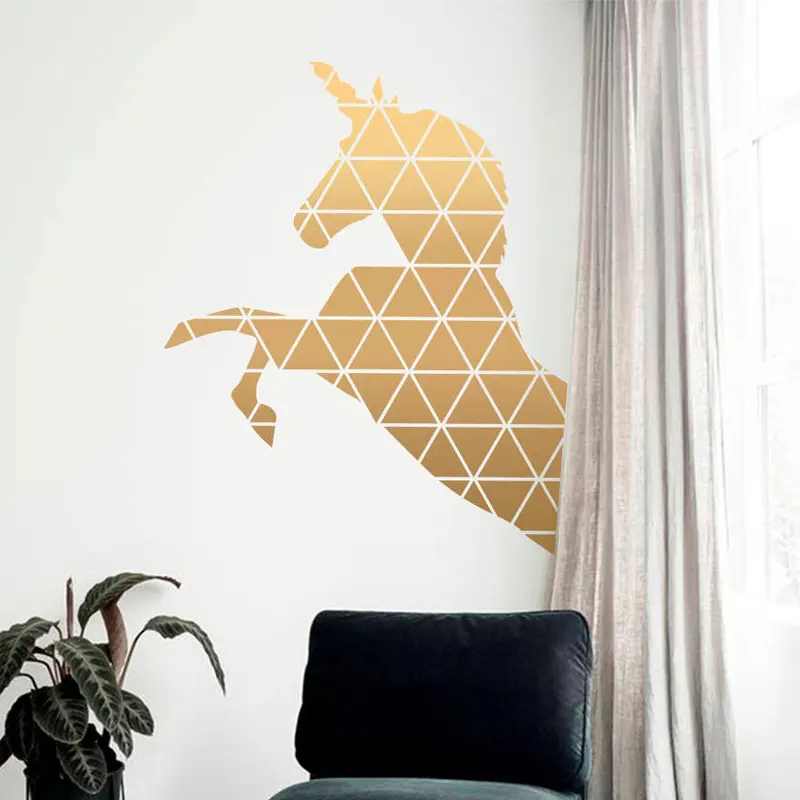 

Creative Design Geometric Unicorn Wall Decals Vinyl Home Decor For Kids Room Nursery Decals Removable Murals Wallpaper 3694