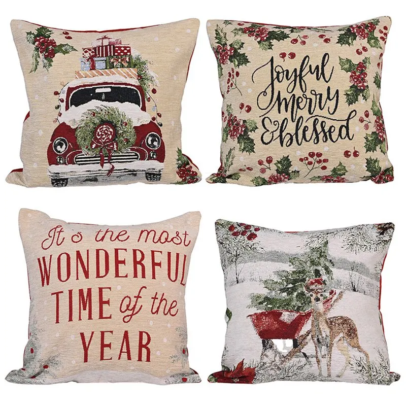 

Christmas Cushion Cover Cartoon Car Reindeer Design Imitation Knitting Pillow Case Home Decorative Pillow Cover 46X46CM