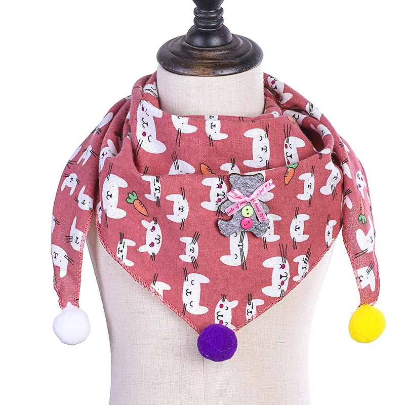 Cotton Scarf Girls Triangle Scarves Autumn Winter Boys Shawl Neckerchief Print Kid Baby Bib Collar Wear Accessories - Цвет: Carrot Rabbit Pink