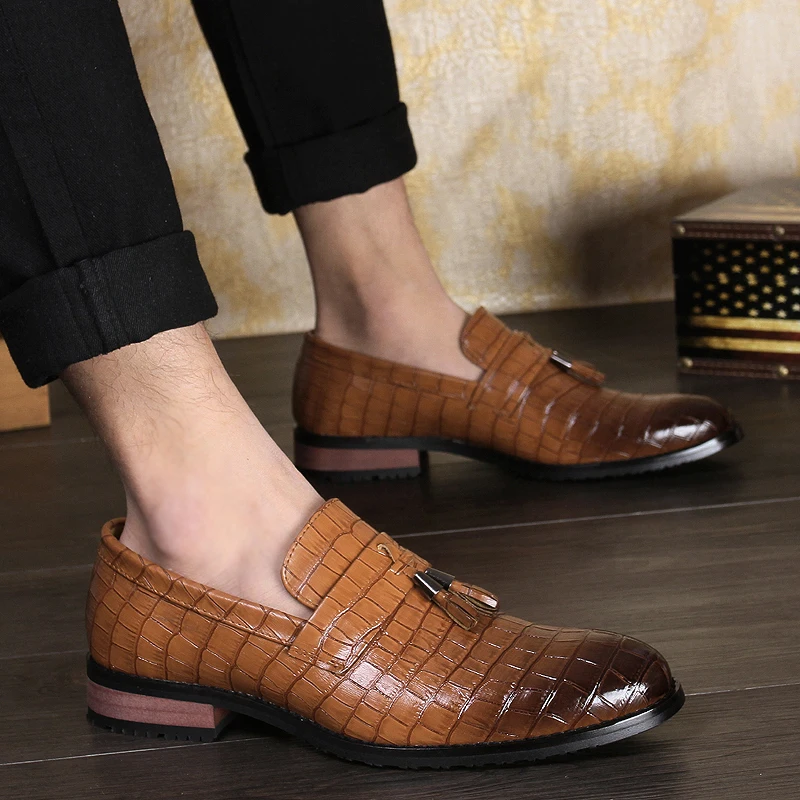 snake skin men leather shoes italian luxury elegant male dress tassel formal footwear designer oxford shoes for men moccasins (44)