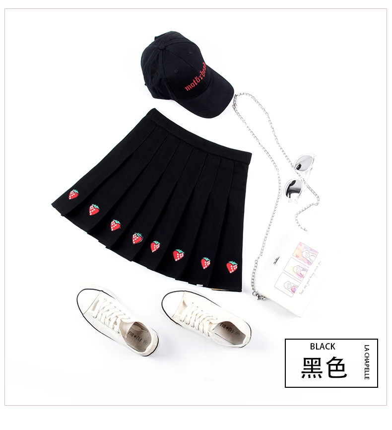 2019 клубника юбка в складку женская летняя одежда с эластичной талией завышенной