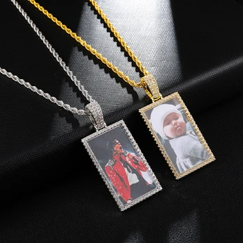 

Hip Hop Custom Made Photo Iced Out Bling Cubic Zircon Squar Necklace & Pendant For Men Jewelry With Tennis Chain