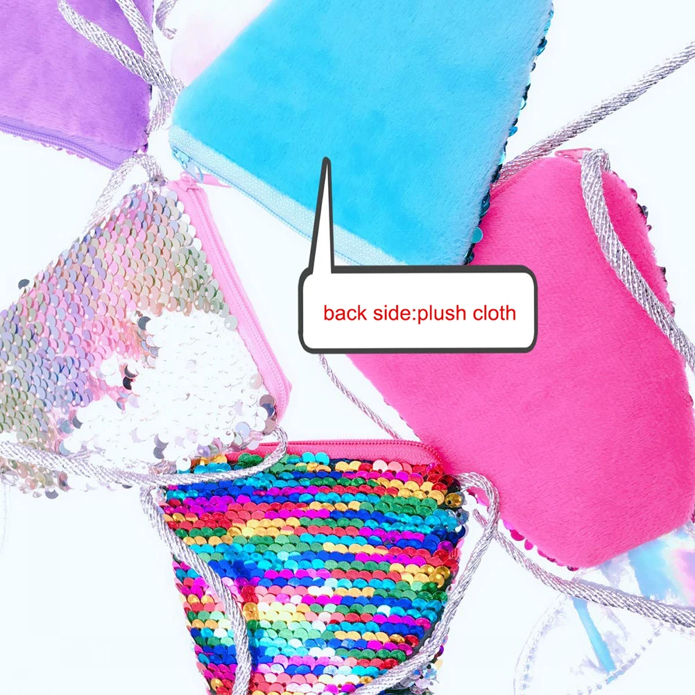 Kids Purse Mermaid Tail Style 6Pcs Small Mini Coin Purse Sequin Crossbody Satchel Mermaid Wallet Bag Purse Card for Girls