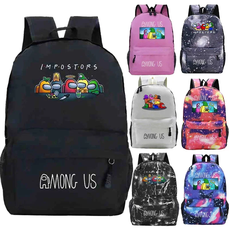 

Hot Game Among Us 3D backpack Children Cartoon Anime School Bags laptop Rucksack Girl Boy Knapsack Unisex Waterproof Travel bags