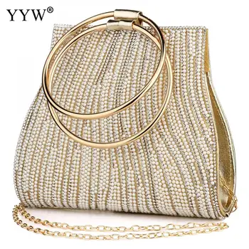 

Rhinestone Women'S Handbag Round Handle Handbags Female Fashion Gold Mini Party Clutch Bags 2019 Chain Crossbody Bags Ladies Sac