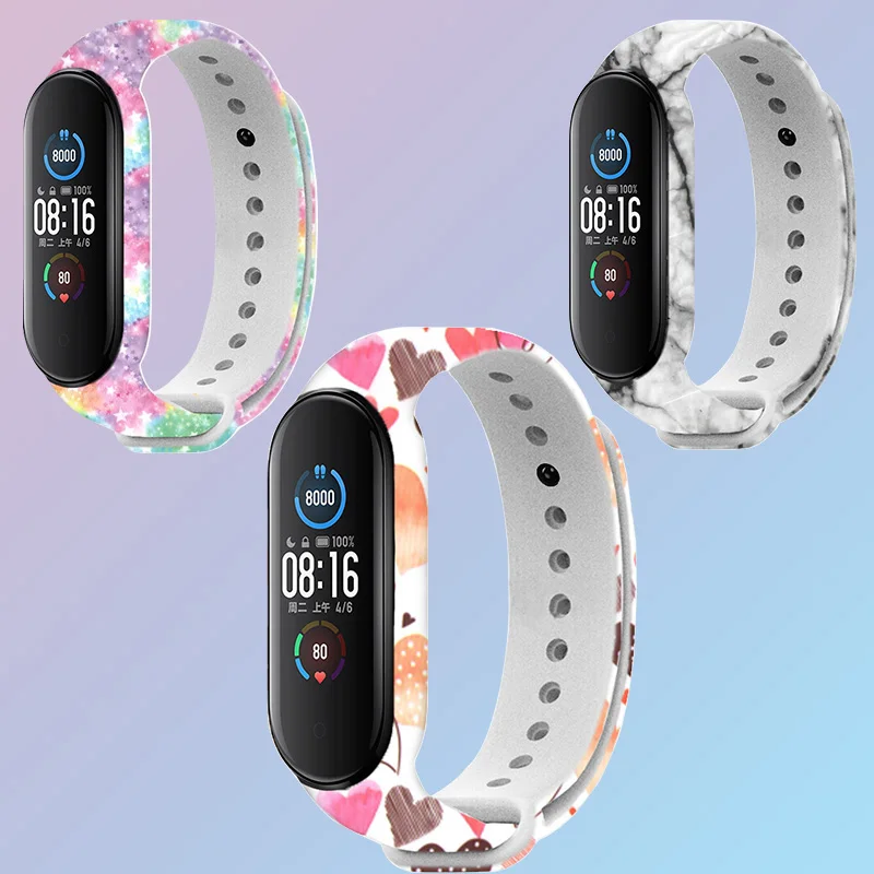 

For Xiaomi Mi Band 3 4 5 Sports Strap watch Silicone Wristband For xiaomi mi band 5 6 Smart strap Graffiti Bracelet replacement