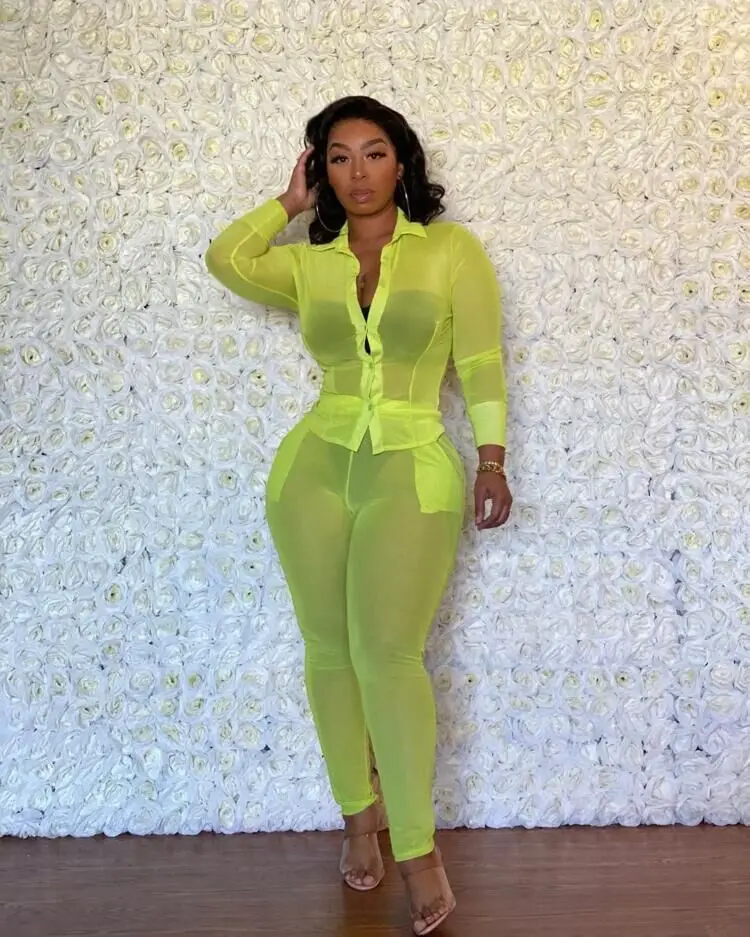 

Echoine Summer Chiffon Blazer Top and Pencil Pants Two Piece Set Women Suits Sexy Party Club Outftis Green Red Bodycon Outwear