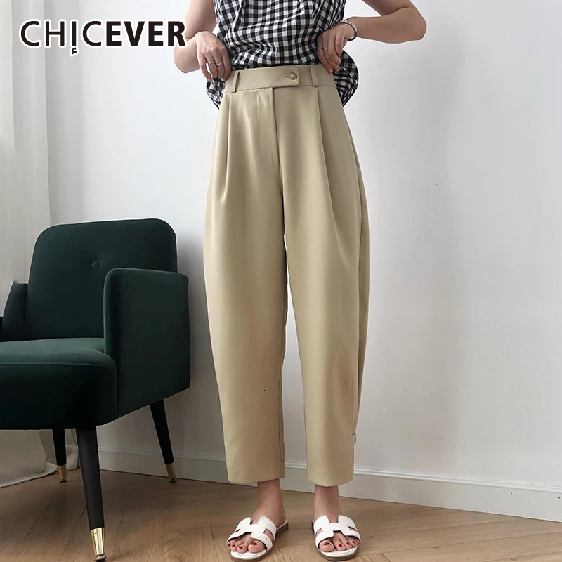 

CHICEVER Korean Khaki Pants For Women High Waist Ankle-length Straight Casual Wide Leg Pant Female Autumn Fashion New Clothes