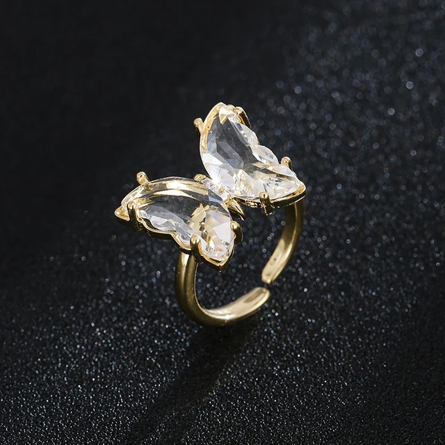AMC Cute Butterfly Open Rings For Women Colorful Butterfly Adjustable Boho Animal Cuff Ring Jewelry Gifts For Women Kids Girls white-ring